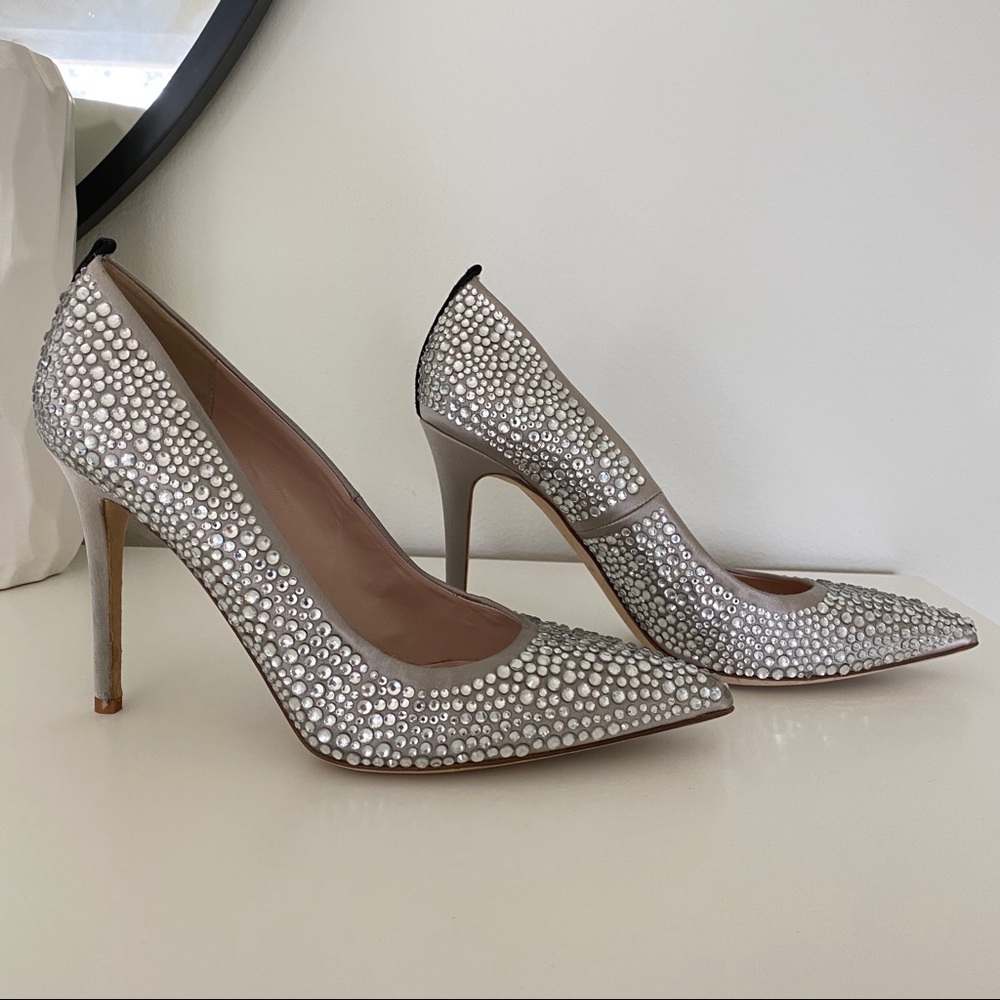SJP by Sarah Jessica Parker Silver Crystal Embellished Pointed-Toe Heels - Picture 2 of 8